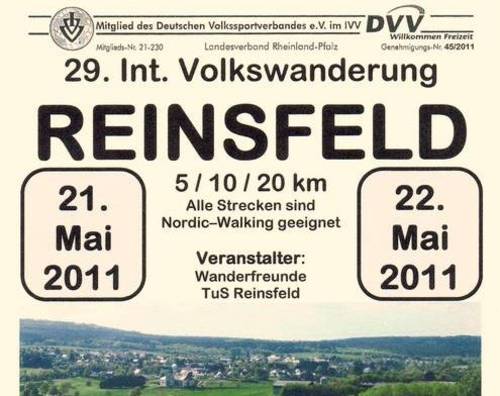 IVV Wanderung der Wanderfreunde TuS Reinsfeld am 21. und 22. Mai 2011